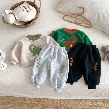 Top e pantaloni foderati in pile per bambini piccoli, modello DINOSAURO - image 2