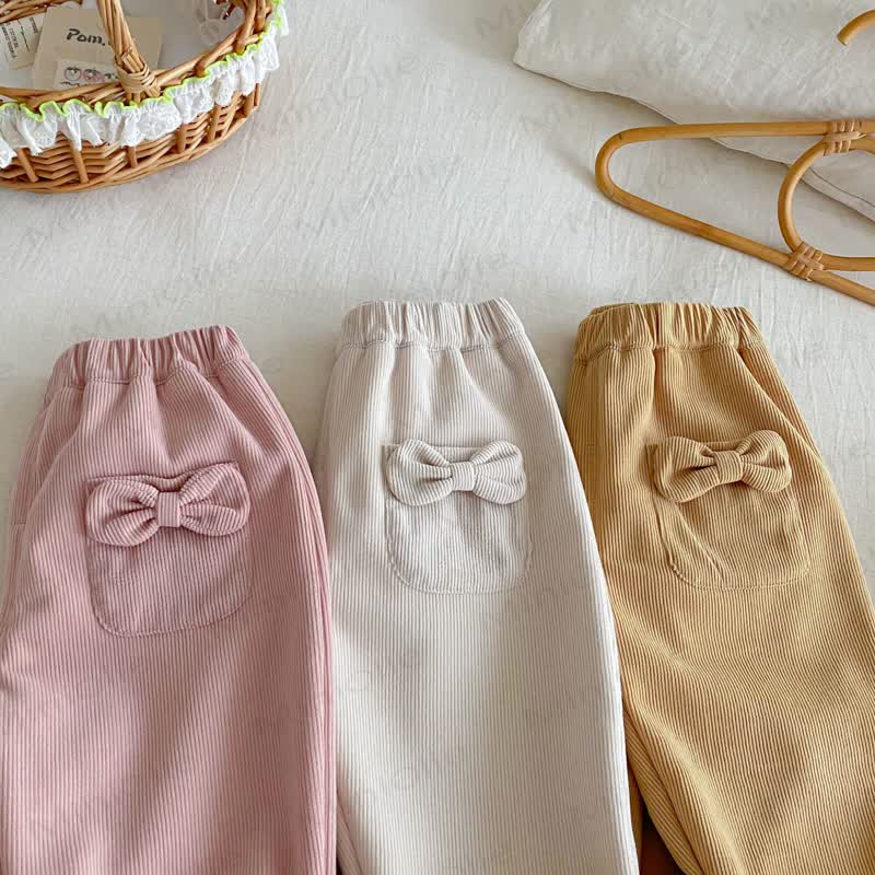 Pantaloni foderati in pile con fiocco in velluto a coste per neonati e bambine - image 8