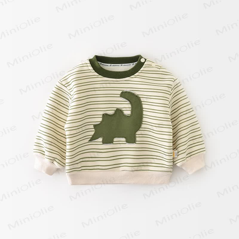 Top e pantaloni a righe verdi per bambini con dinosauro - Top a righe verdi - 2-3T - image 5