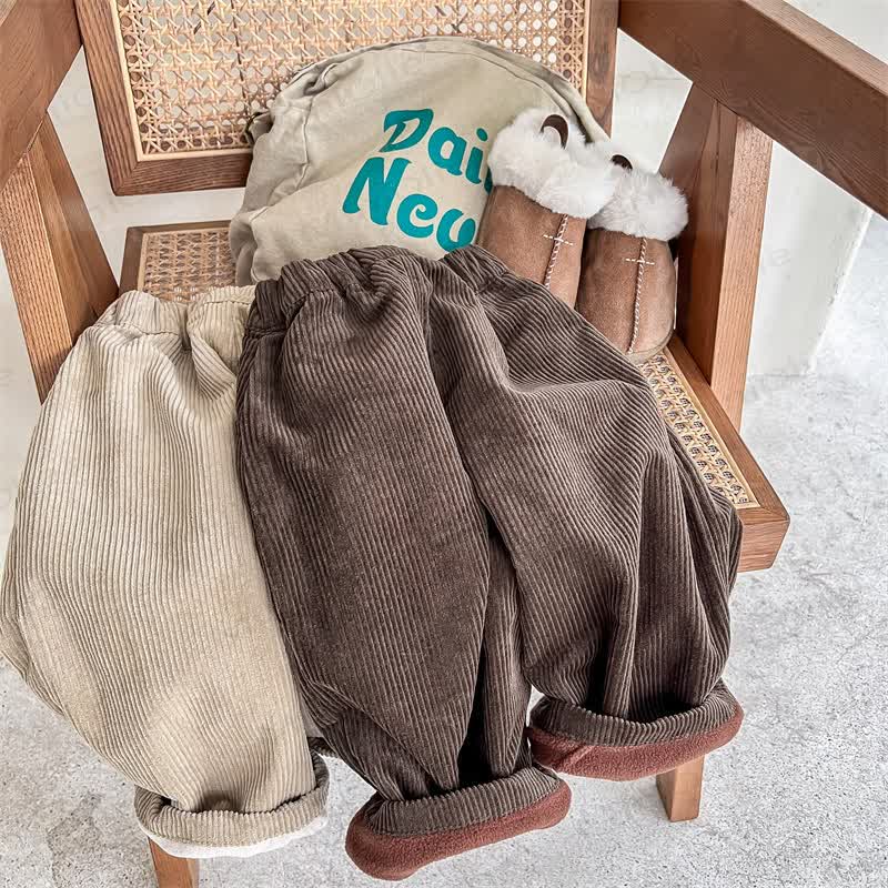 Pantaloni foderati in pile a coste per bambina - image 1