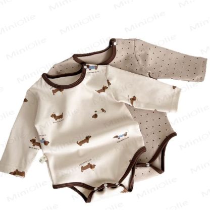 Body e leggings con fiocco a pois marroni per neonato - image 2