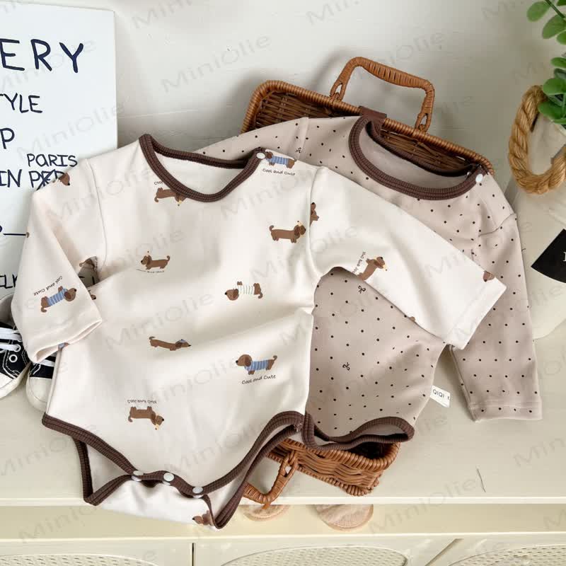 Body e leggings con fiocco a pois marroni per neonato - image 3