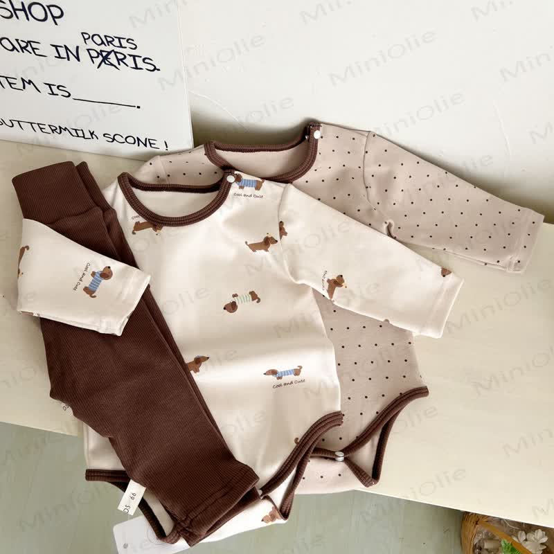 Body e leggings con fiocco a pois marroni per neonato - image 1