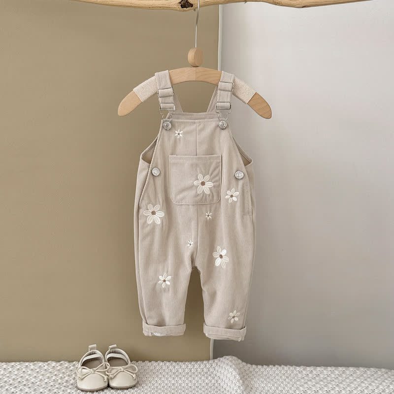 Salopette in maglia a coste con fiori ricamati per neonata - Beige - 2-3 anni - image 1