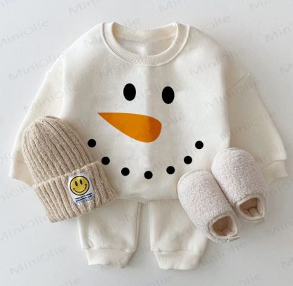 Felpa con cappuccio Baby Face of Snowman, set bianco da 2 pezzi - Bianco - 2-3T - image 1