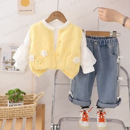 Set da 3 pezzi con fiocco floreale per bambina - Giallo - 3-5T - image 3