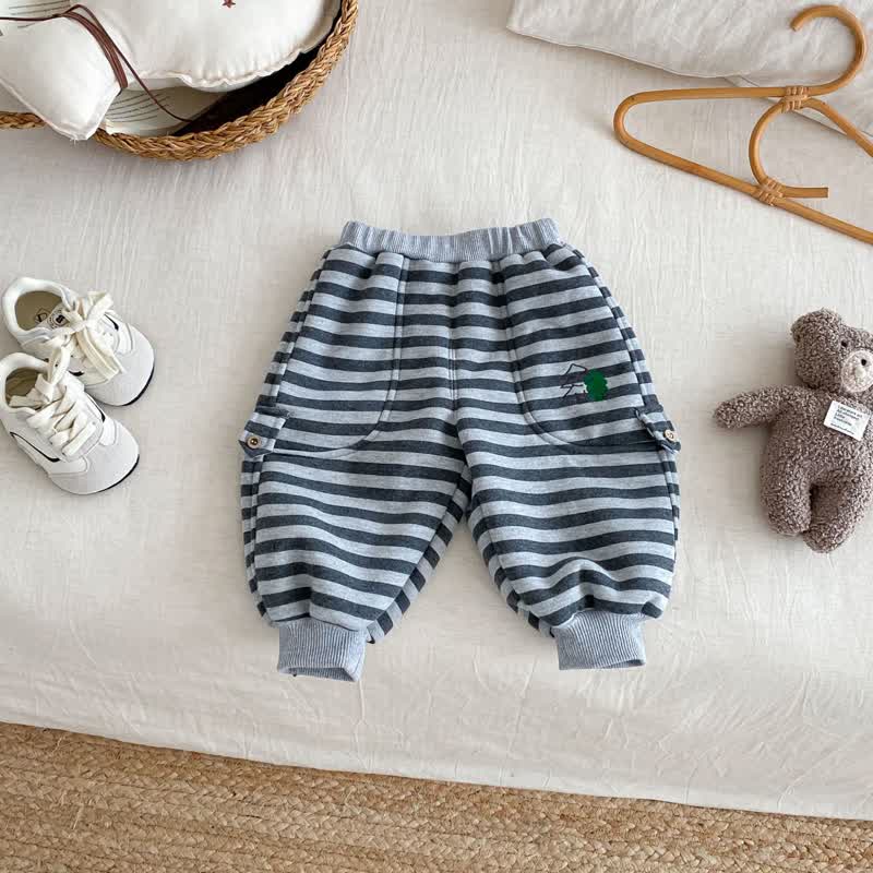 Pantaloni da jogging foderati in pile con motivo animali per neonati e bambini - Grigio striato - 5-7T - image 11