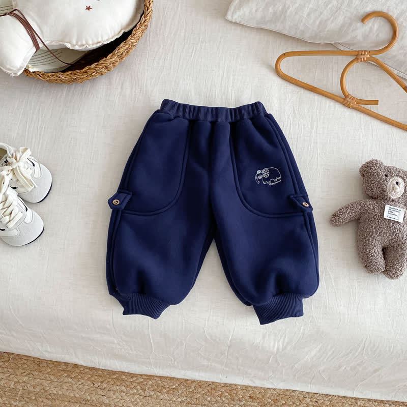 Pantaloni da jogging foderati in pile con motivo animali per neonati e bambini - Blu navy - 5-7T - image 10
