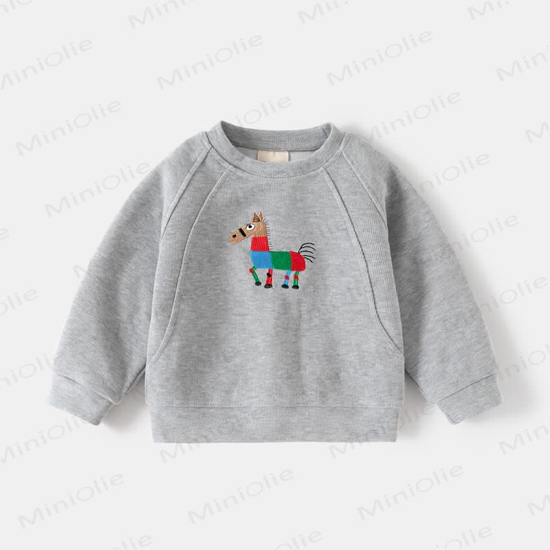 Felpa con ricamo pony per bambini - Grigio - 8 anni - image 2