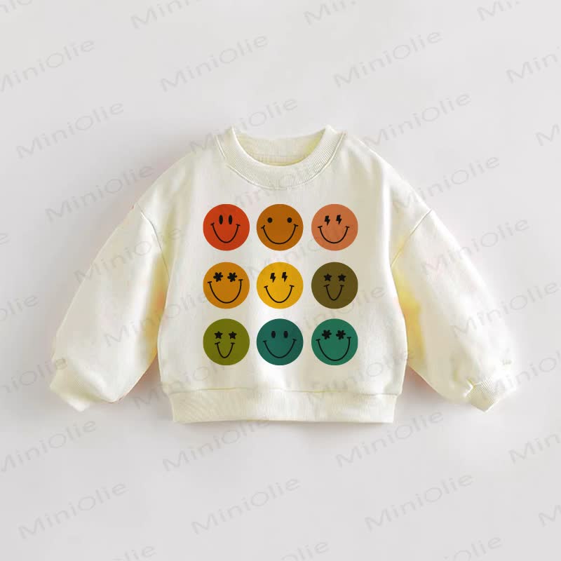 Felpa con faccina sorridente color crema per neonati e bambini - Crema - 3-5T - image 1