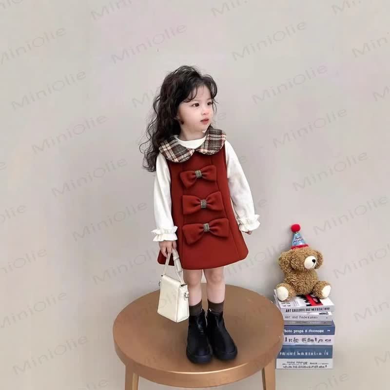 Vestito con colletto scozzese e fiocco per bambina - image 3