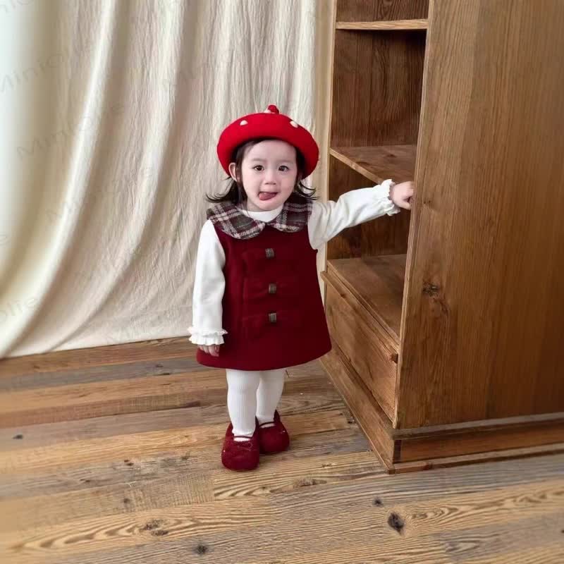 Vestito con colletto scozzese e fiocco per bambina - image 4