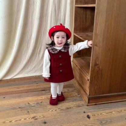 Vestito con colletto scozzese e fiocco per bambina - image 4