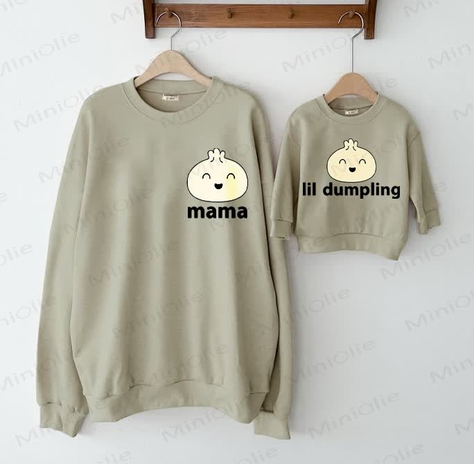 Felpa con scritta "Mamma e figlio" per la famiglia "Lil Dumpling" - Grigio Verde - Felpa per adulti: XL - image 1