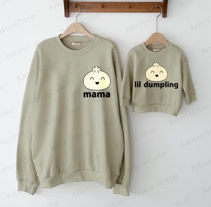 Felpa con scritta "Mamma e figlio" per la famiglia "Lil Dumpling" - Grigio Verde - Felpa per adulti: XL - image 1