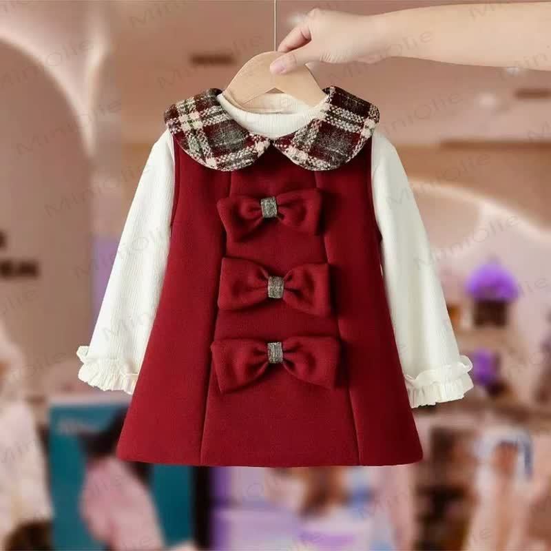 Vestito con colletto scozzese e fiocco per bambina - image 2
