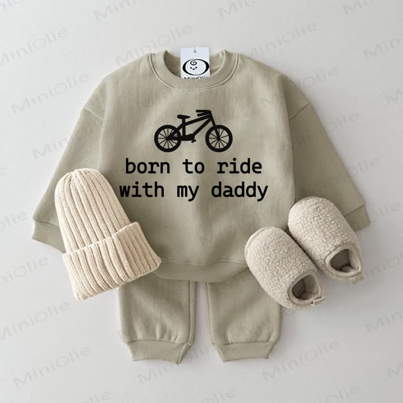 BORN TO RIDE WITH MY DADDY Felpa per neonati, set da 2 pezzi grigio verde - Grigio Verde - 2-3T - image 1