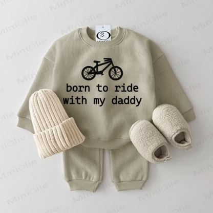 BORN TO RIDE WITH MY DADDY Felpa per neonati, set da 2 pezzi grigio verde - Grigio Verde - 2-3T - image 1