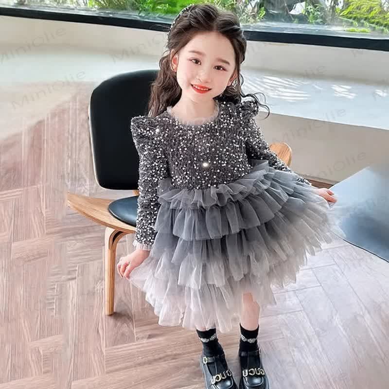 Vestito da bambina con paillettes in rete e velo a fiocco - image 2