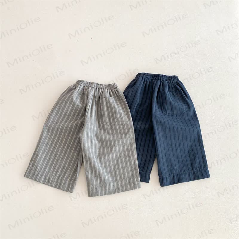 Pantaloni larghi in lino a righe per neonati e bambini - image 2