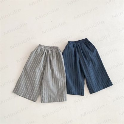 Pantaloni larghi in lino a righe per neonati e bambini - image 1