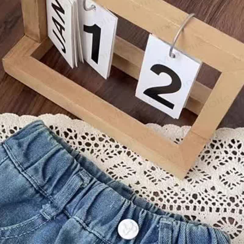 Pantaloni in denim con fiocco ricamato per bambini piccoli - image 3