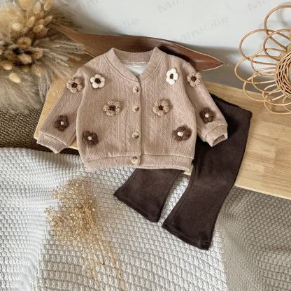 Set da 2 pezzi in maglia a fiori per bambini, marrone scuro - image 2
