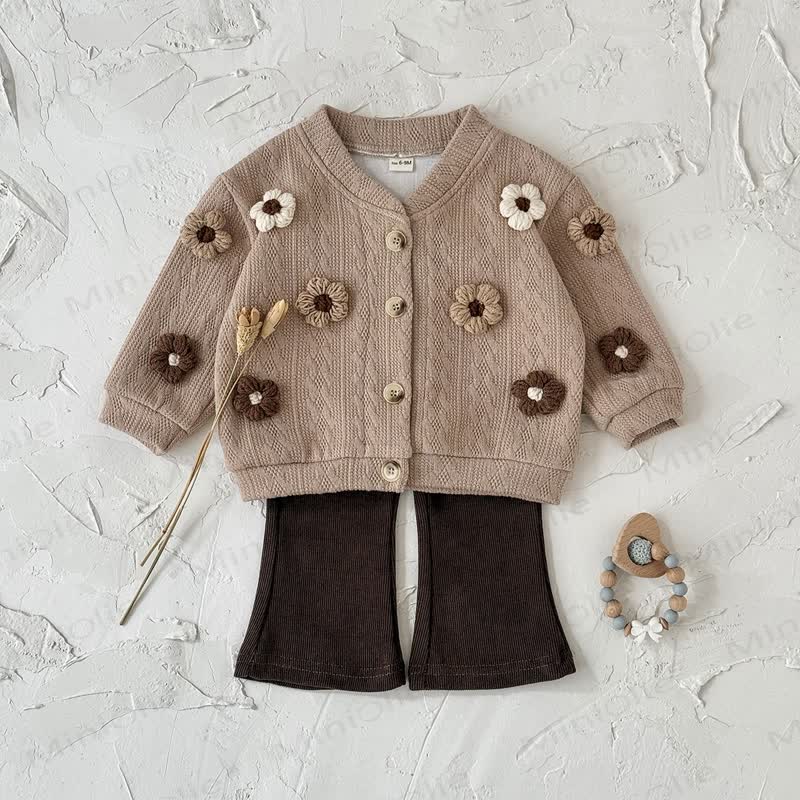 Set da 2 pezzi in maglia a fiori per bambini, marrone scuro - image 6