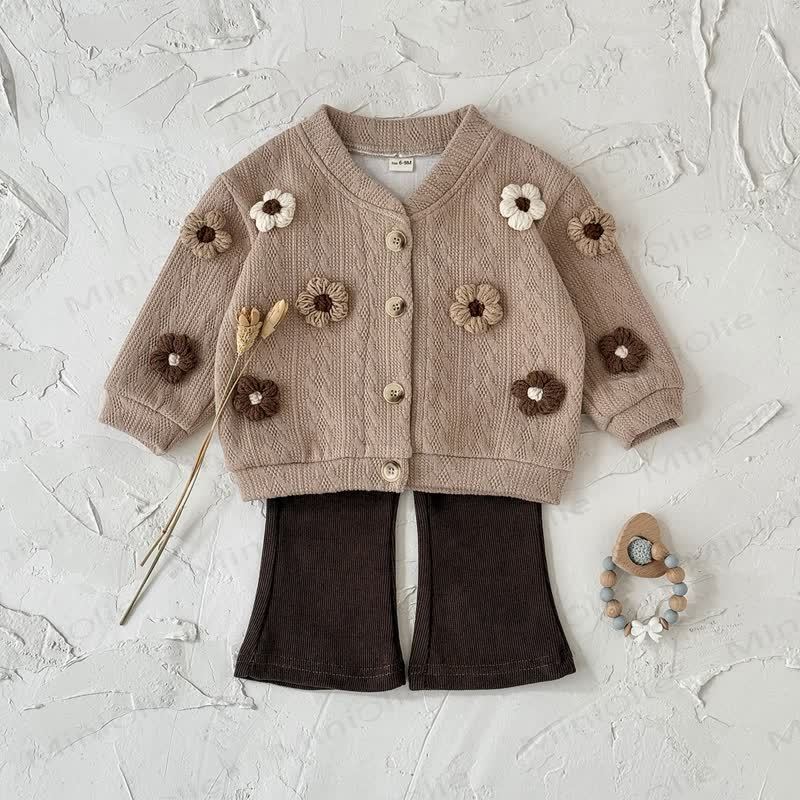 Set da 2 pezzi in maglia a fiori per bambini, marrone scuro - image 6