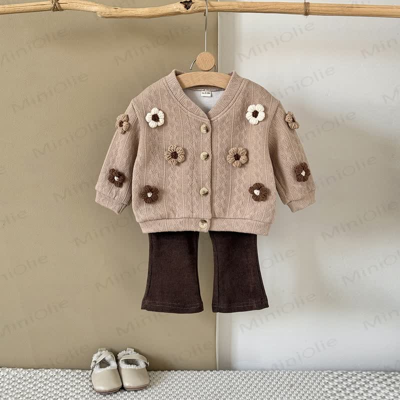 Set da 2 pezzi in maglia a fiori per bambini, marrone scuro - image 8