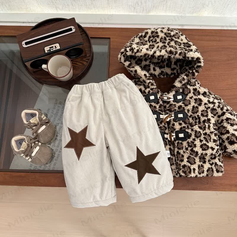 Pantaloni larghi foderati in pile con stelle beige per neonati e bambini - image 2