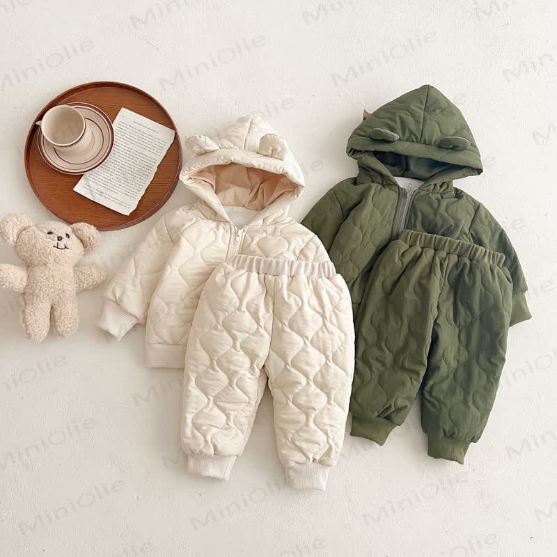 Set 2 pezzi trapuntato in tinta unita per neonati e bambini - image 1