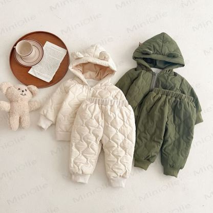 Set 2 pezzi trapuntato in tinta unita per neonati e bambini - image 1