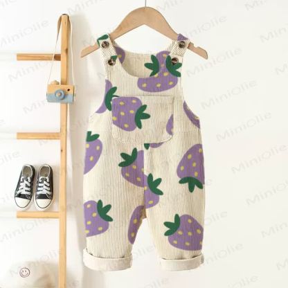 Salopette in velluto a coste beige, viola e fragola per neonati e bambini - Beige - 3-5T - image 1
