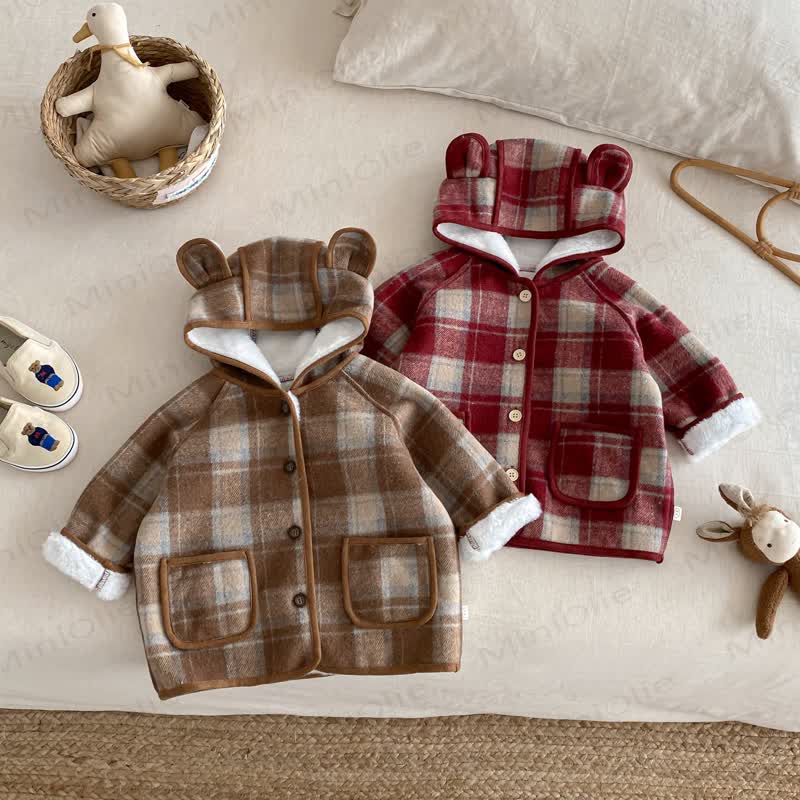 Felpa con cappuccio in pile a quadri per bambine e bambini - image 1