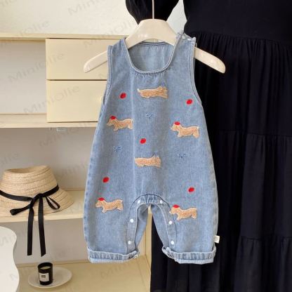 Salopette in denim e top bianco Baby Apple Dog - image 4