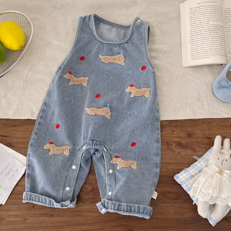Salopette in denim e top bianco Baby Apple Dog - image 5