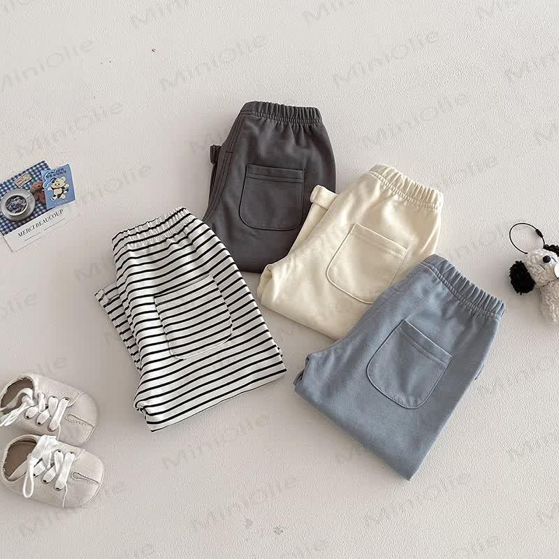 Pantaloni a righe/tinta unita per neonati e bambini - image 2