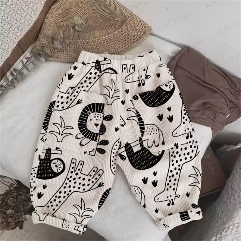 Pantaloni beige a coste con animali per neonati e bambini - Beige - 3-5T - image 1