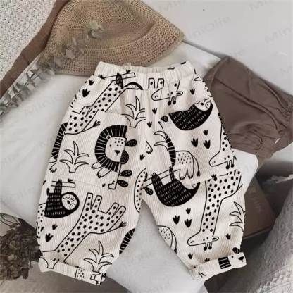 Pantaloni beige a coste con animali per neonati e bambini - Beige - 3-5T - image 1
