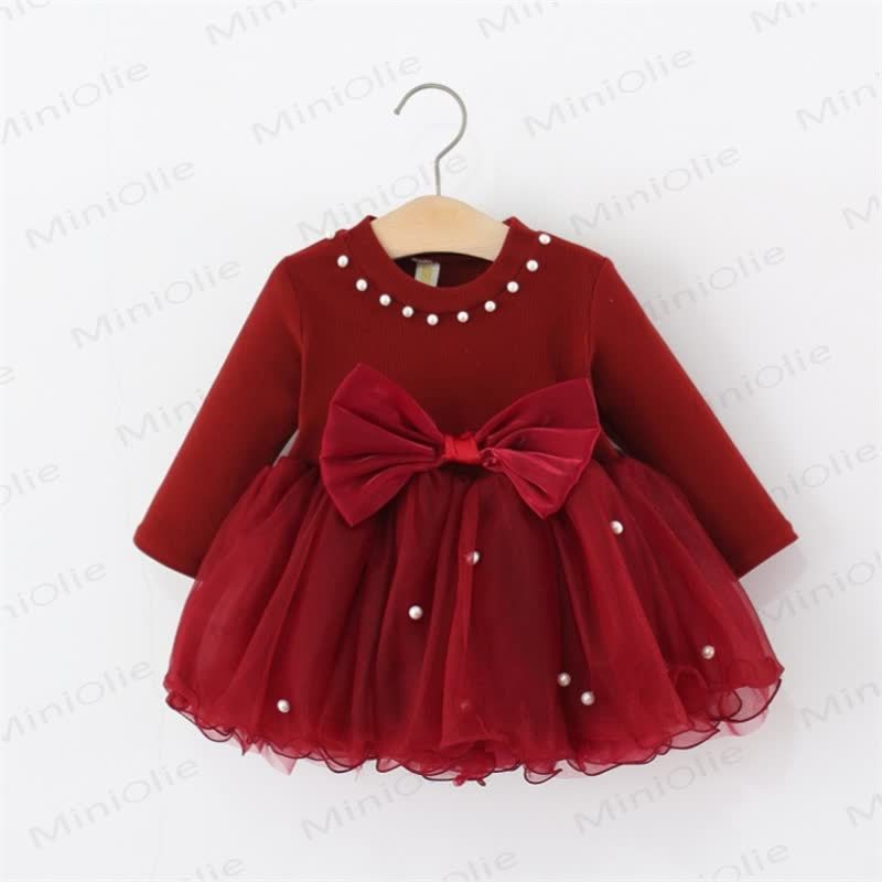 Vestito in rete con fiocco e perline per bambina - Rosso - 38-47 mesi - image 1