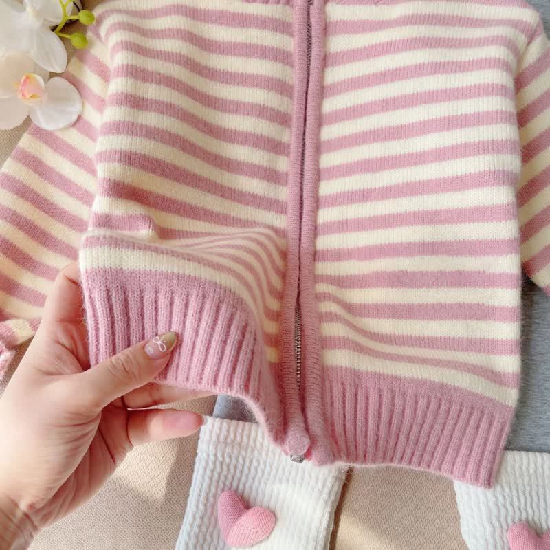 Cardigan a righe in maglia per bambine - image 2