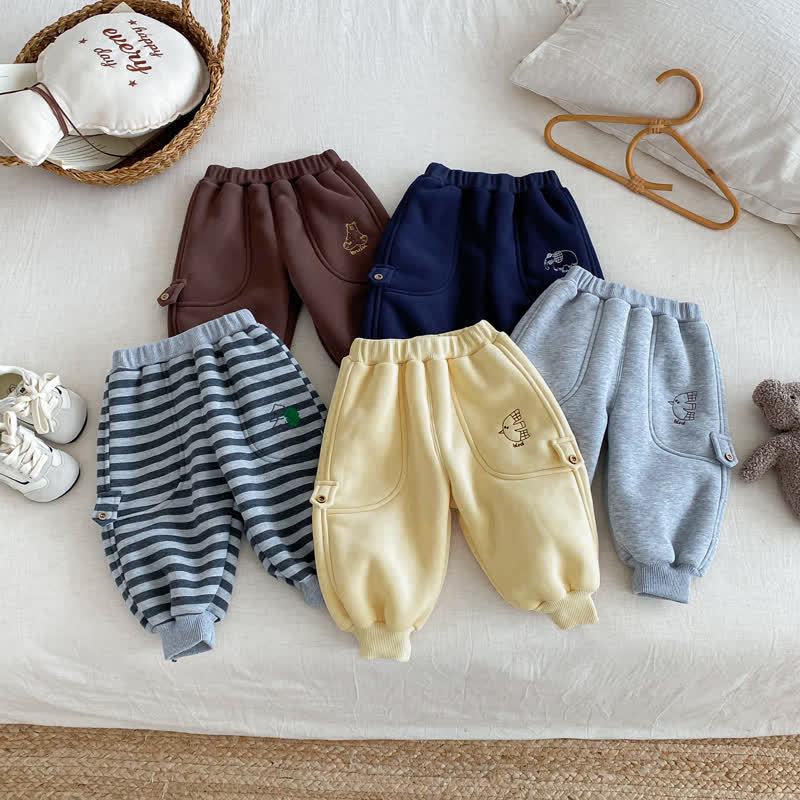 Pantaloni da jogging foderati in pile con motivo animali per neonati e bambini - image 4