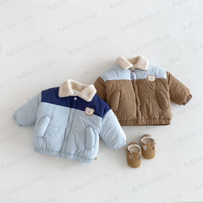 Giubbotto con risvolto a forma di orso color block per neonati e bambini - image 1