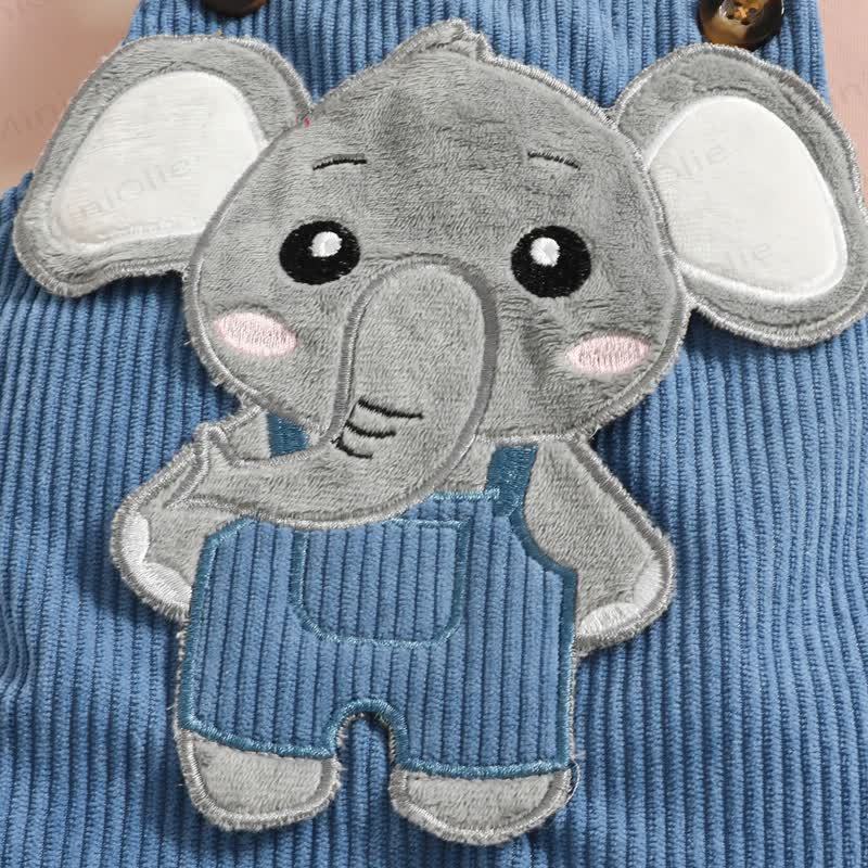 Salopette con motivo animalier e body a righe con cappello per neonato - image 11