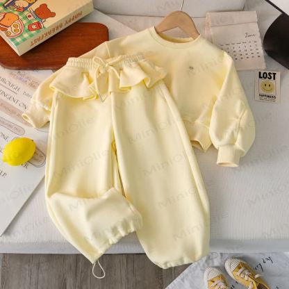 Set da 2 pezzi in pizzo tinta unita per bambina M - Giallo - 8 anni - image 1