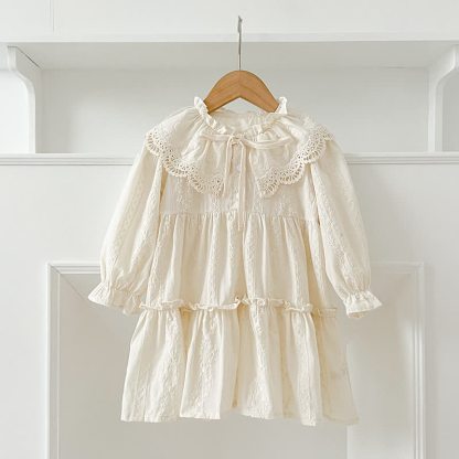Vestito/body con fiocco in pizzo e revers per bambina - Abito beige - 8 anni - image 7