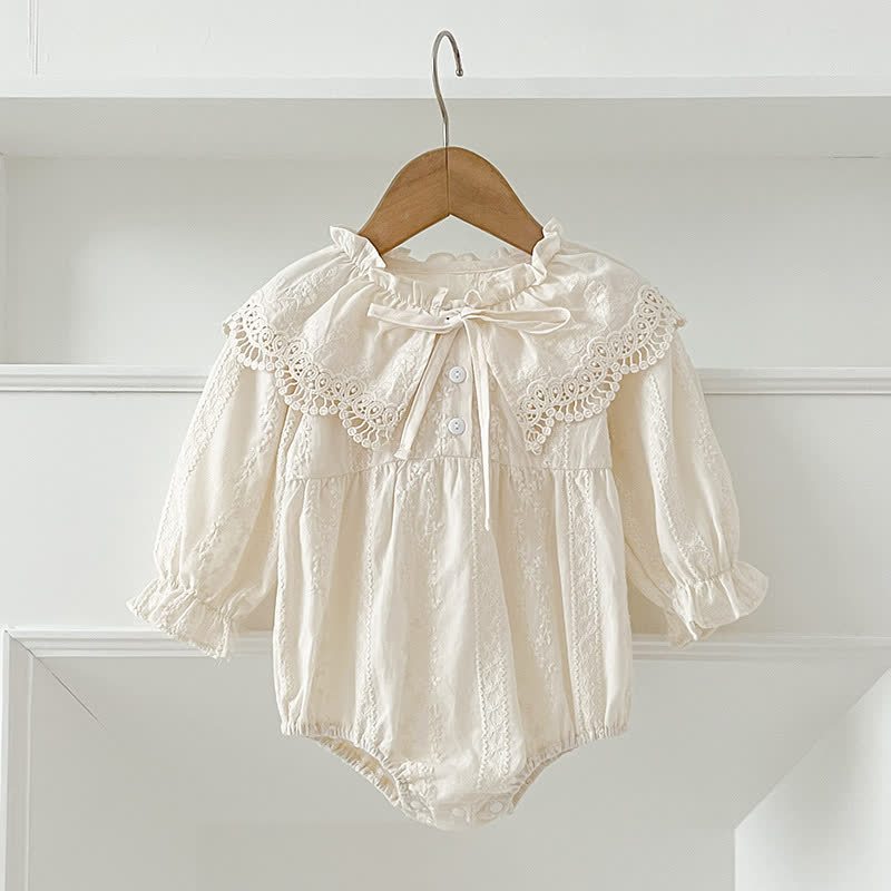 Vestito/body con fiocco in pizzo e revers per bambina - Body beige - 8 anni - image 8