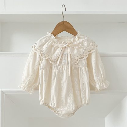 Vestito/body con fiocco in pizzo e revers per bambina - Body beige - 8 anni - image 8