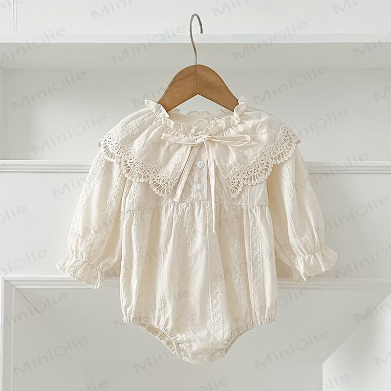 Vestito/body con fiocco in pizzo e revers per bambina - Body beige - 8 anni - image 8